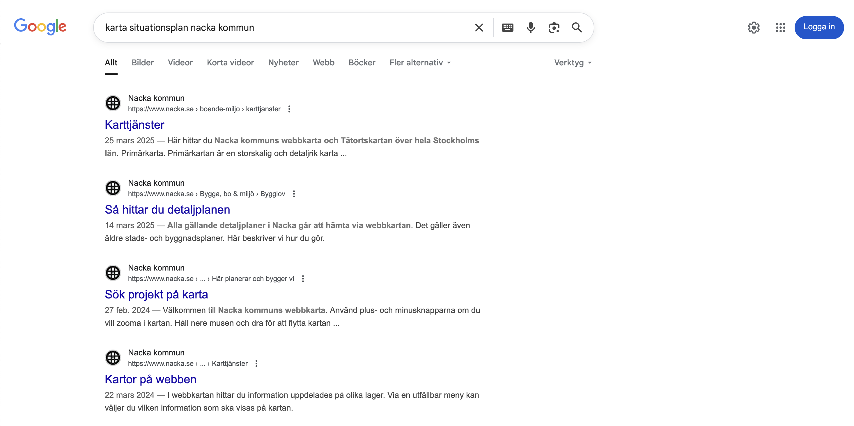 Sökresultat i Google