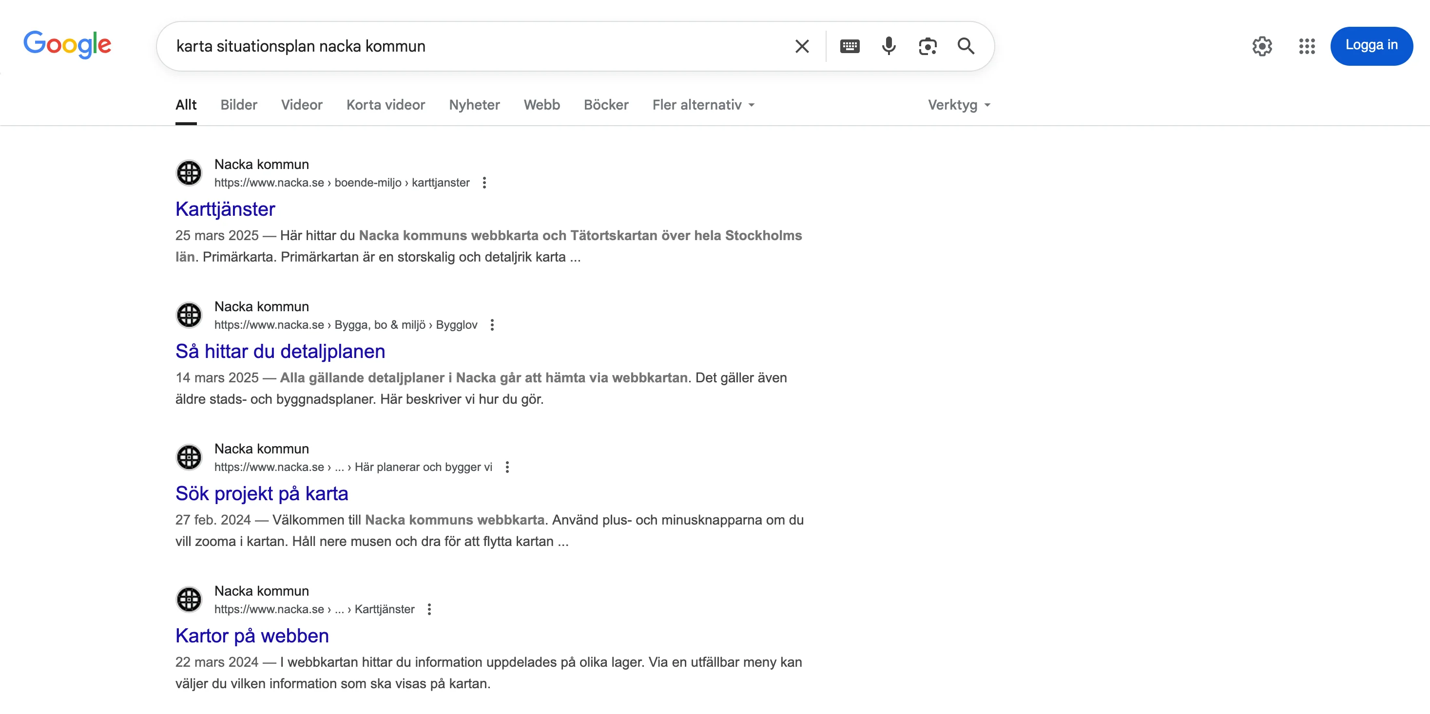 Sökresultat i Google